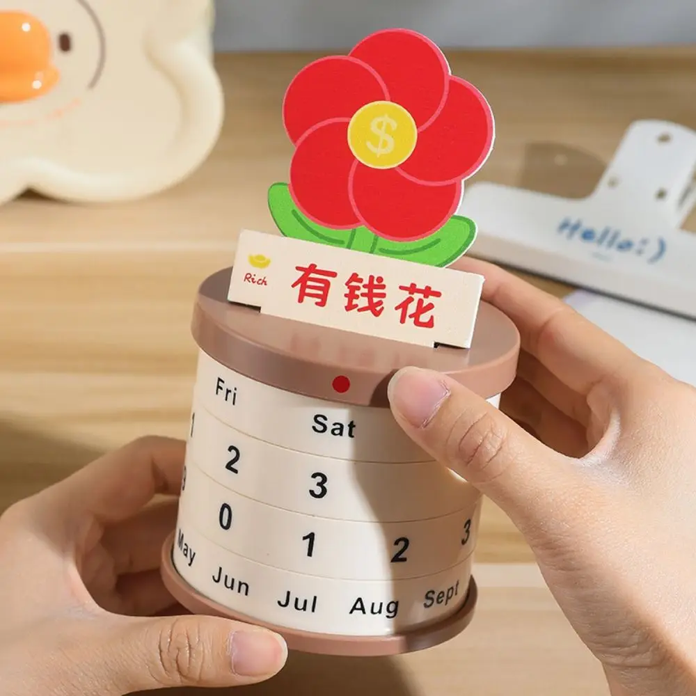Reusable Plant Pot Perpetual Calendar Non-slip Bottom Date Rotatable Art Rotating Desk Calendar Round Stable