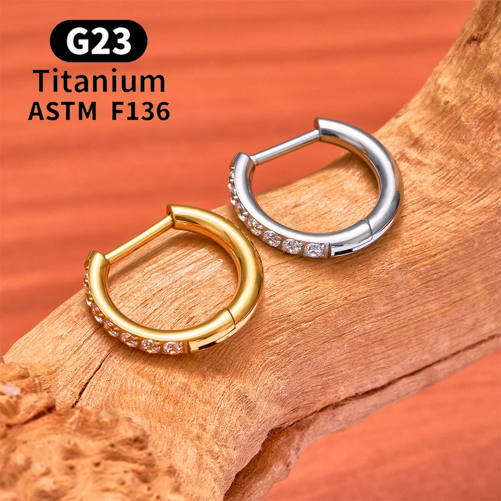 1/10PCS ASTM F136 Titanium D-Shape Hoop Earring with CZ Half Circle Hoop Helix Cartilage Tragus Conch Earlobe Piercing Jewelry