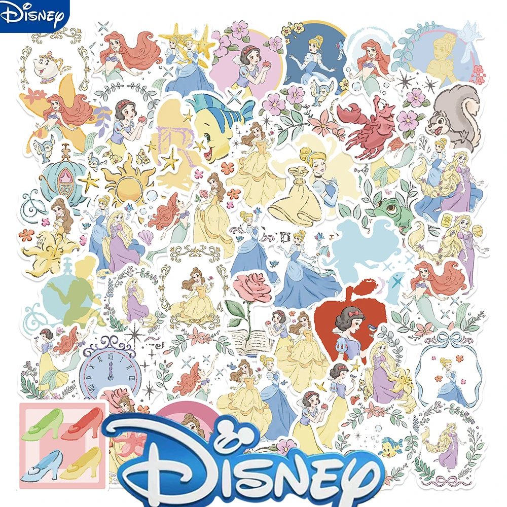 

50PCS Disney Princess Movie Stickers Anime Decal Guitar Skateboard Laptop Motorcycle Cute Kawaii Cartoon Sticker Pack Kids Toy