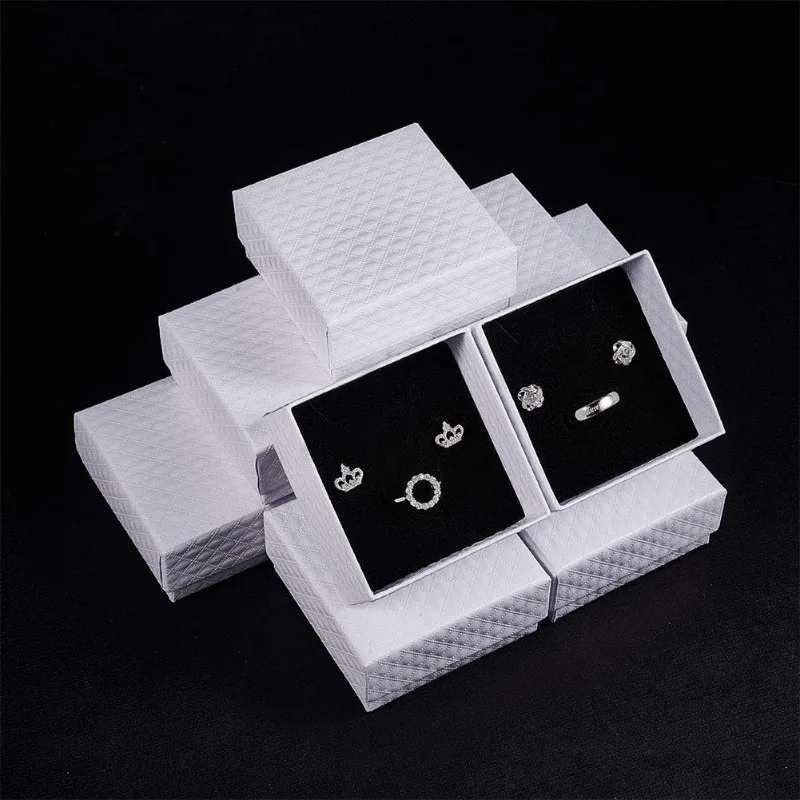 12 Pcs Square Cardboard Jewelry Set Boxes with Sponge Inside for Jewelry Bracelet Necklace Pendants Ring Crafts Birthday