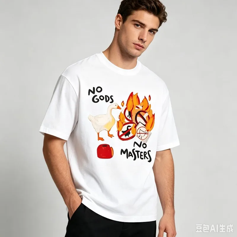 NO GODS NO MASTERS Men’s Funny Goose Print T-Shirt Soft Modal Casual Tee for Street Gift