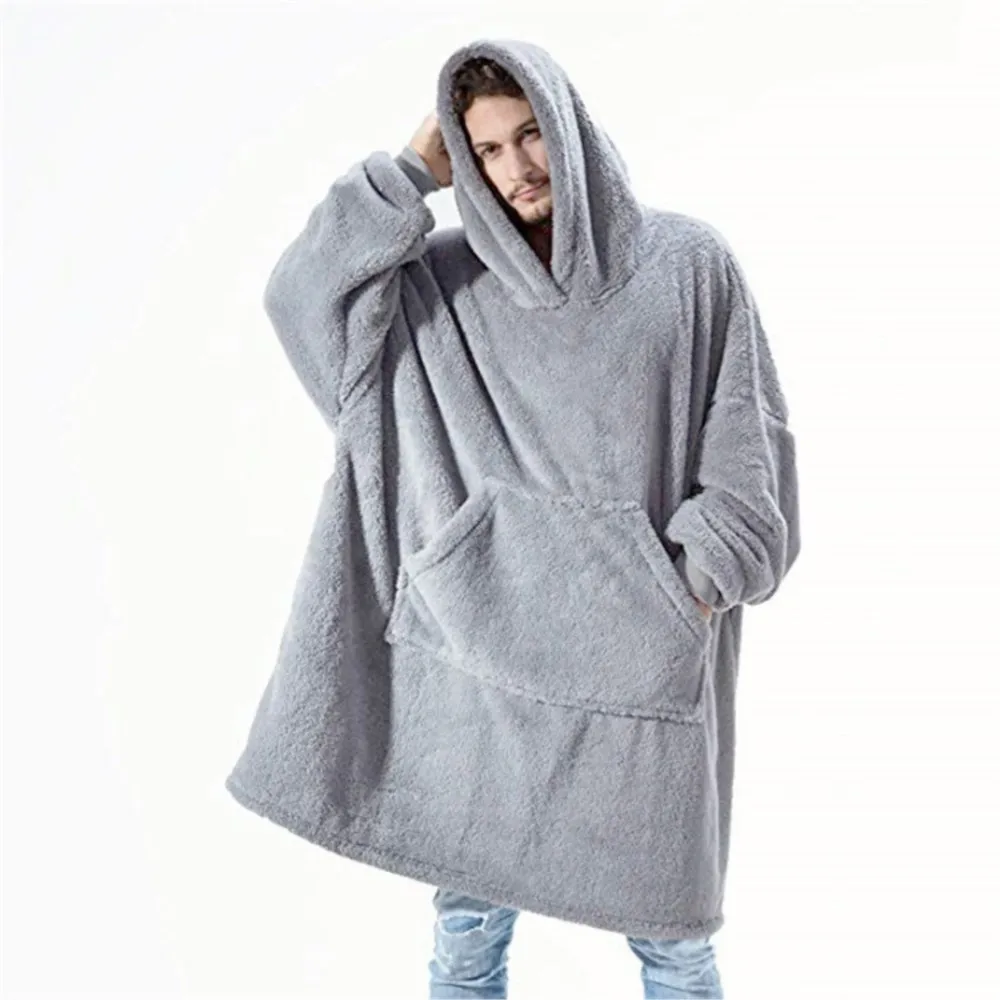 2024 Winter Women Double-faced Warm Hoodie Blanket Oversize Large Pocket Warm Couple Loose Sweatshirts Women and Men Robe