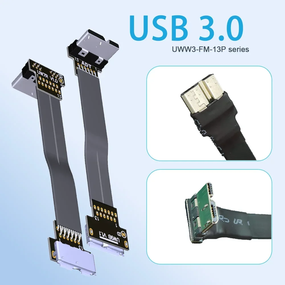 ADT-Link USB 3.0 Micro-B Male to B Female FPV 90° Angle Up Down FPC Flexible Ribbon Cable Flat Micro 3.0 Aerial Photography Cord