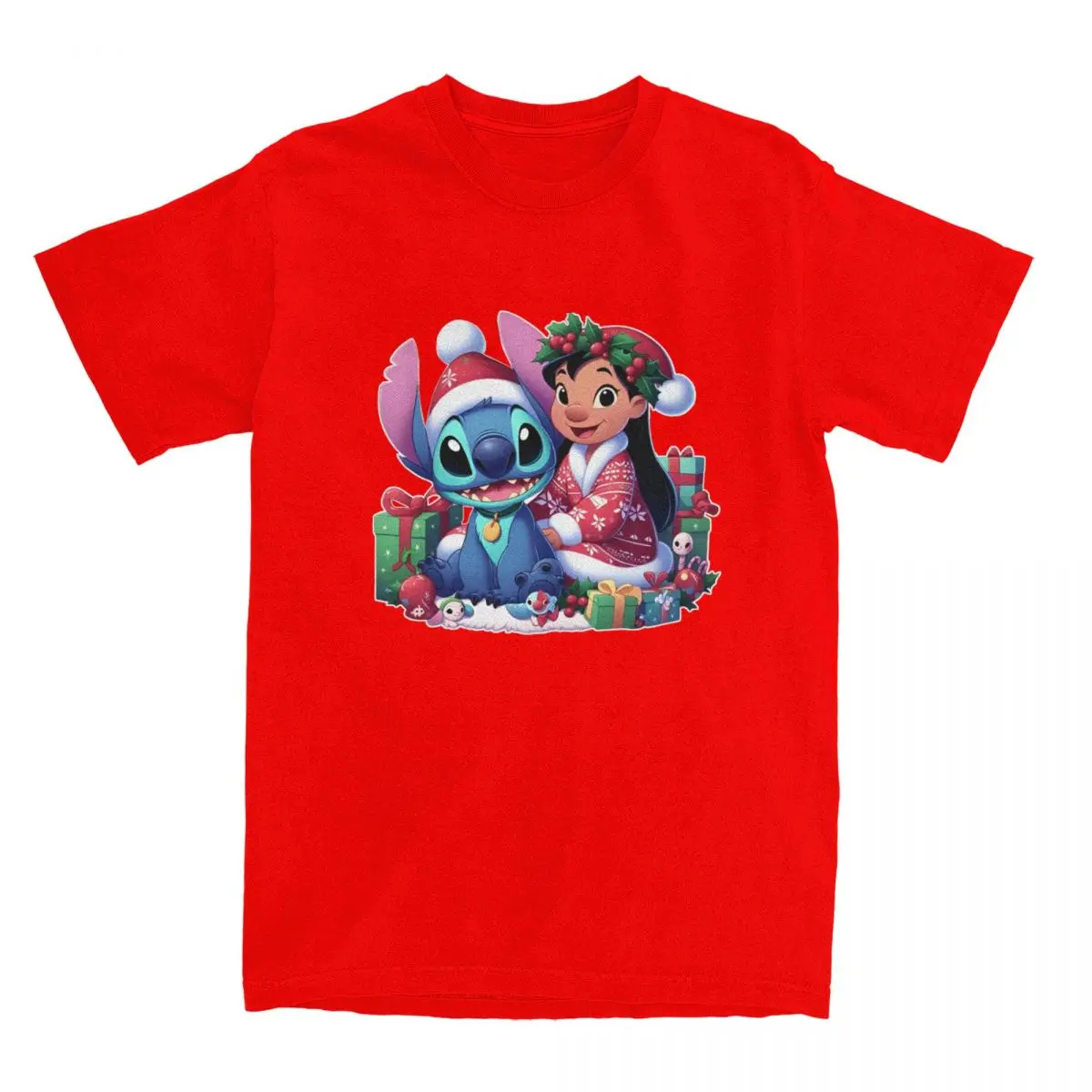 

Lilo And Stitch Christmas T-Shirt Men's Classic 100 Cotton T-Shirts Summer O Neck Fashion Tee Shirt Printed Tops