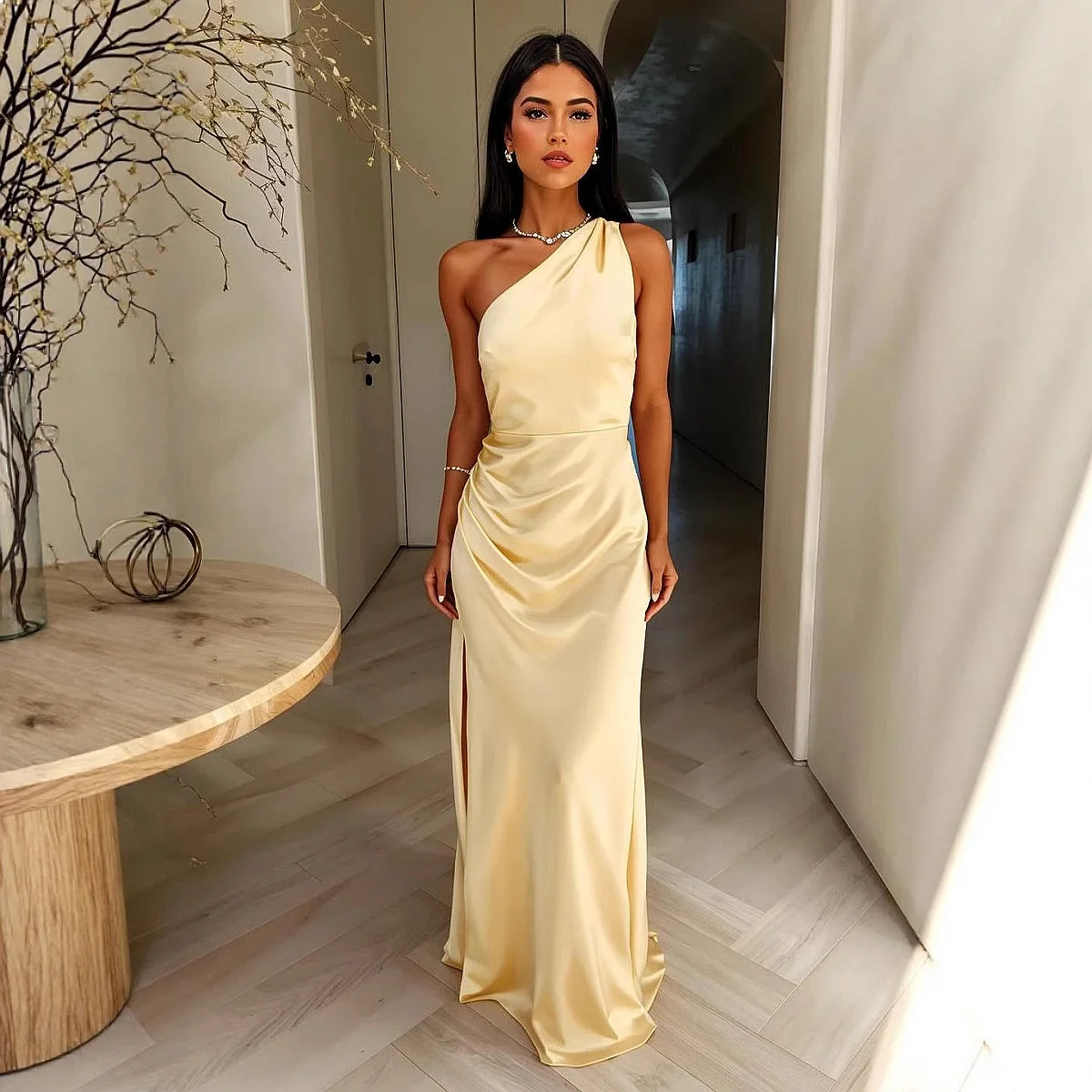 Sexy One Shoulder Bodycon Dress Spring Summer Sleeveless Ruched Party Dresses