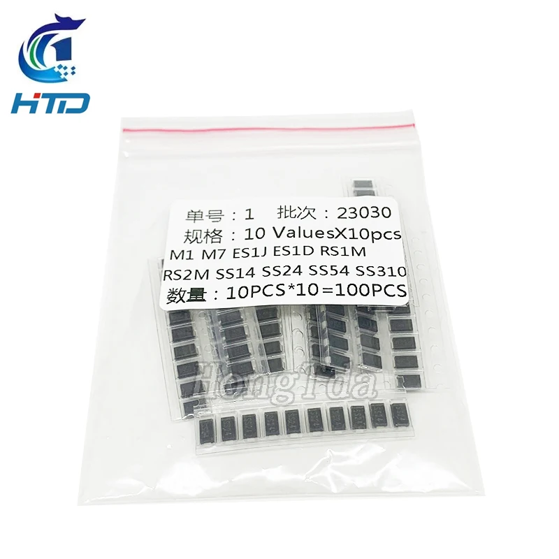 10 Values*10pcs=100PCS KIT SMD Diodes M1 M7 RS1M RS2M ES1D ES1J SS14 SS24 SS54 SS310 SMA(DO-214AC) Schottky Diode