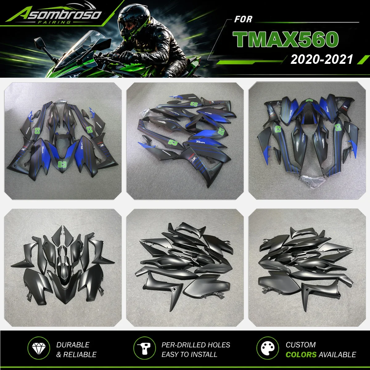 Komplettes Motorrad-Verkleidungsset aus Kunststoff für TMAX560 XP560 TMAX 560 2020 2021, mattschwarz lackiert