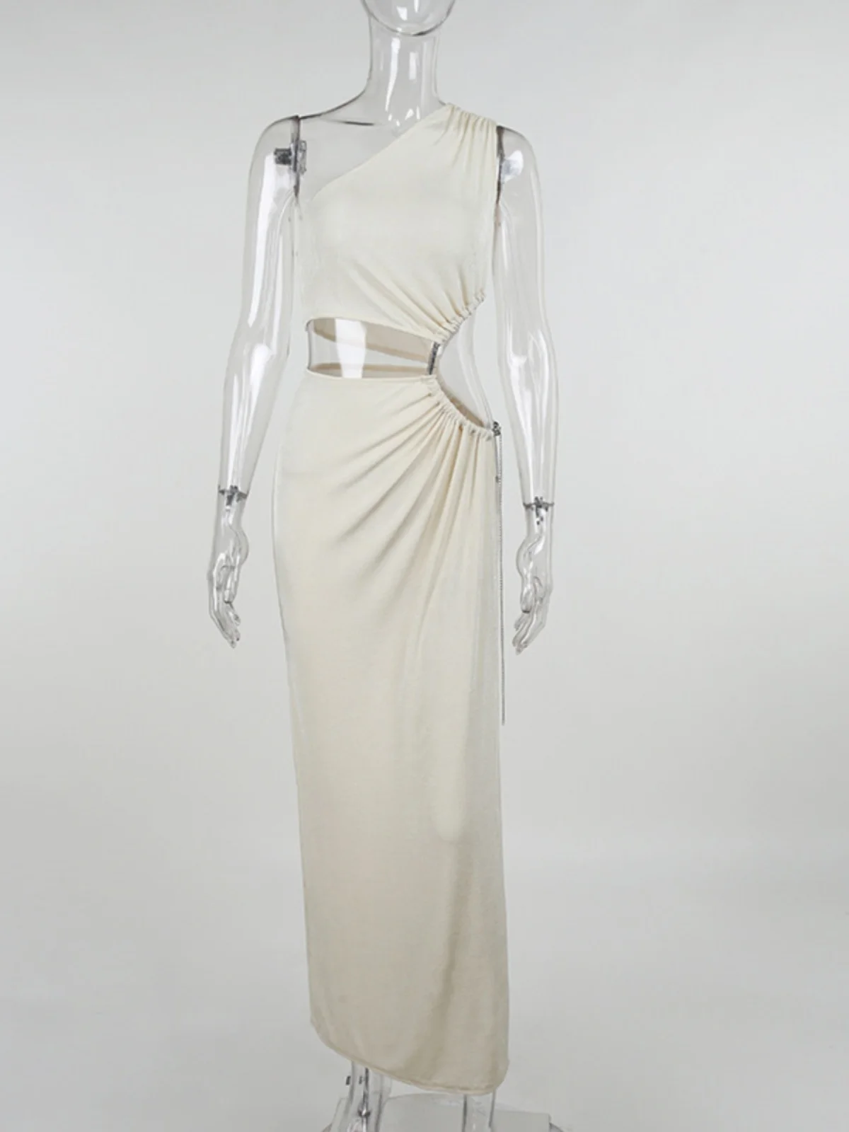 Vestido Largo Sexy con Aberturas, Un Hombro Descubierto, Sin Mangas, Cintura Media, Falda en Línea A, Color Puro, Estilo Ins,...