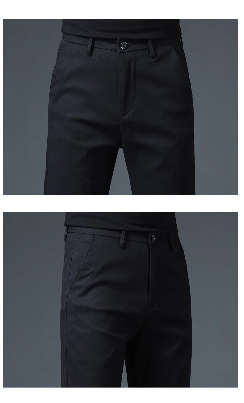 Winter Warme Fleece-Hosen für Herren, 98% Baumwolle, Business, Gerade Geschnittene Arbeitshose, Outdoor, Blau, Formelle Anzughose, Übergröße 40 – Detail 17