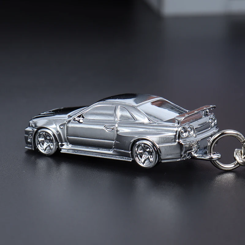 New In Stock Seeker 1:87 Nissan Gtr34 Electroplated Color Chain Keychain Alloy Model Miniature Diecast Ornaments Custom Toys