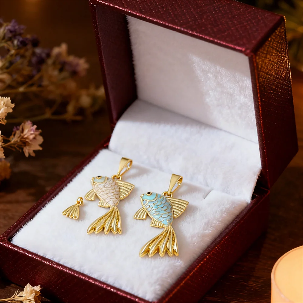 3Pcs Pendants Brass Enamel Koi Fish Charms for DIY Jewelry Necklace Bracelet Making Fashion Daily Wear Accessories for Men Women view 4