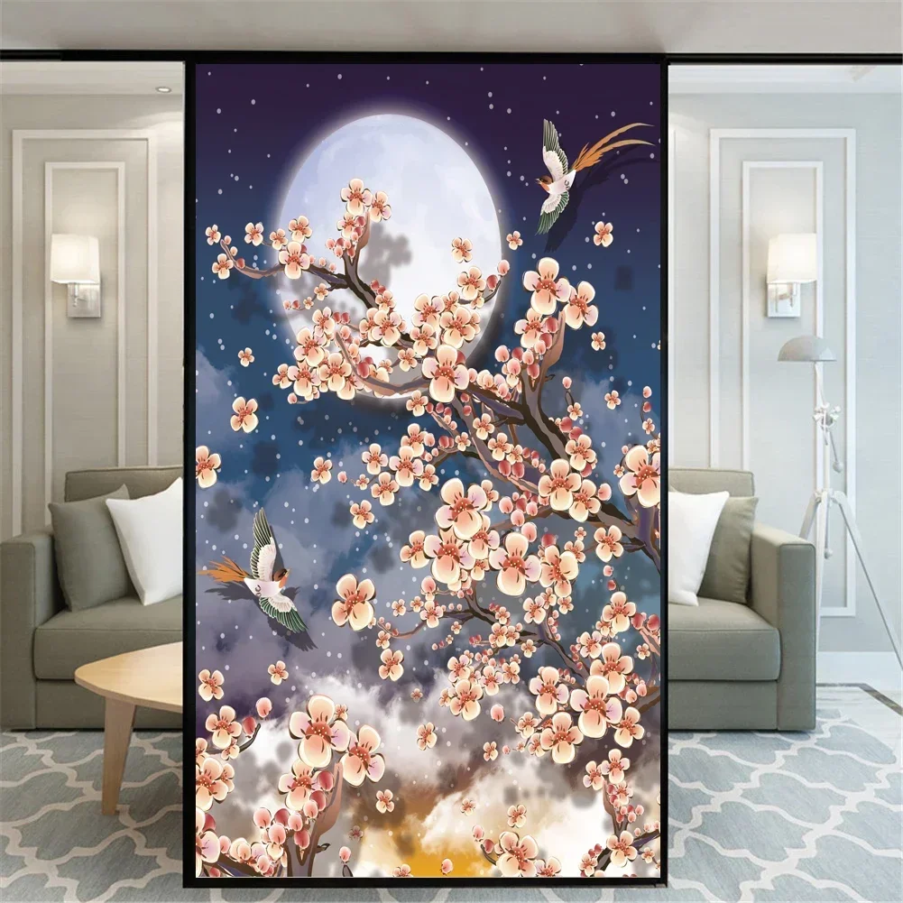 No Glue Privacy Window Film Decorative Flowers Birds Window Treatments Window Coverings Glass Sticker for Home 34