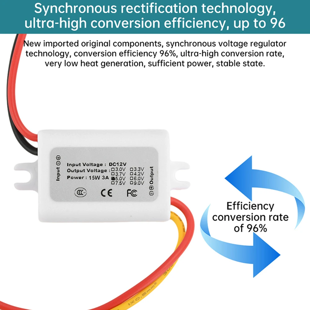 DC 12V to DC 5V 3A Step-down Power Supply DC-DC Converter 15W Power Module Power Converter Module