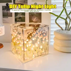 DIY Tulip Night Light Luminous Ornament Mirrors Simulation Flower Light INS Decor LED Table Lights Desktop Mirror Light Gifts