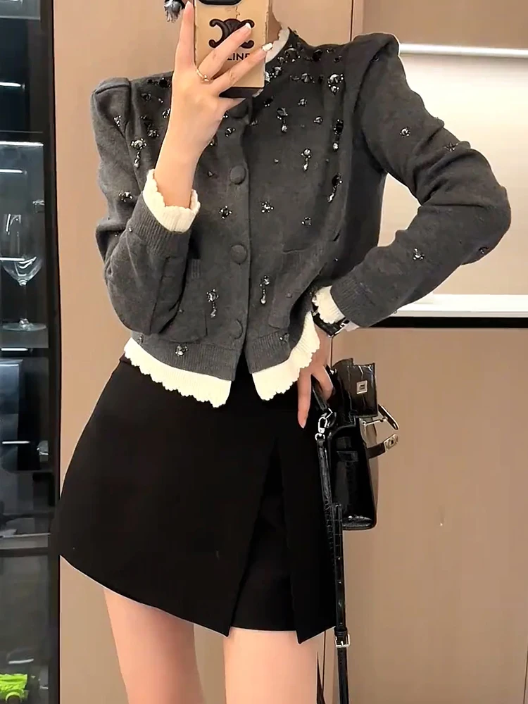 

ey Large Size Women's Top Faionable Versatile Heavyweight Ele Lady's irt Korean Sle Commute Wind Knitted Sweater