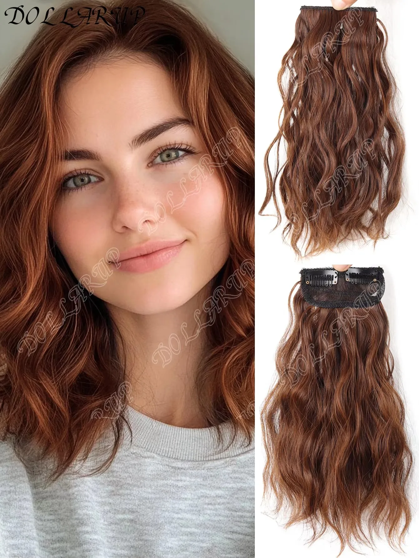 JKL Women Water Wave Hair Extensions Clip 14inch Clip In Hair Extensions Natural Invisible Hair Piece Suitable Thinning Hair