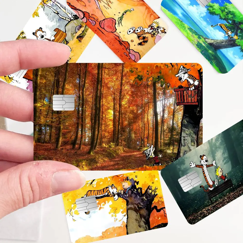 Comic C-Calvin And H-Hobbes Credit Card Skin Stickers No Adhesive Residue Water Proof for VISA Credit