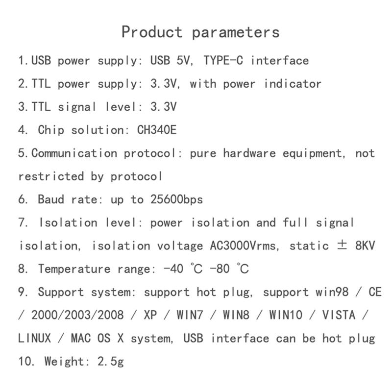 USB-C To Serial Port UART Board Module Isolated USB To TTL Module 3.3V TYPE-C Download Cable Upgrade Brush Industrial