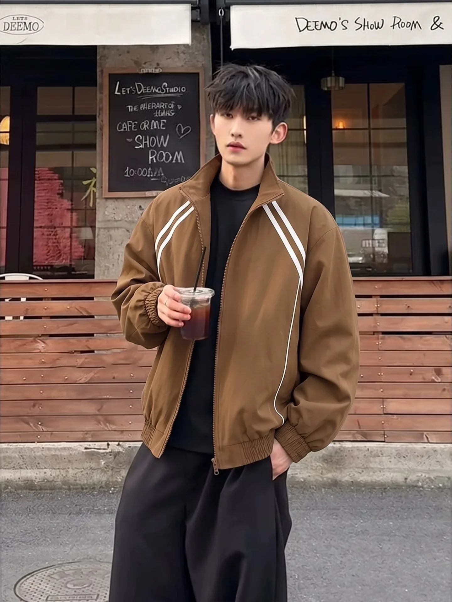 Purple Striped Patchwork Sports Jacket Men's Spring Autumn American Style Flight Jacket Short Baseball Uniform Standard Fit