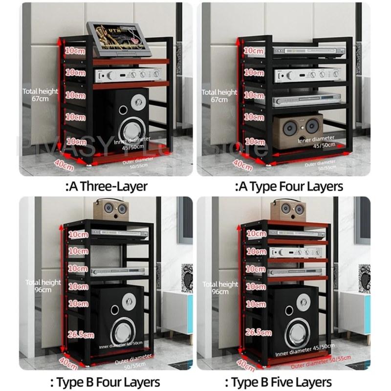Rak Audio Bingkai Logam 3-4 Tingkat Rak Peralatan HiFi Speaker Tugas Berat Berdiri Braket Penyimpanan Lebih Luas untuk Sistem Suara Amplifier