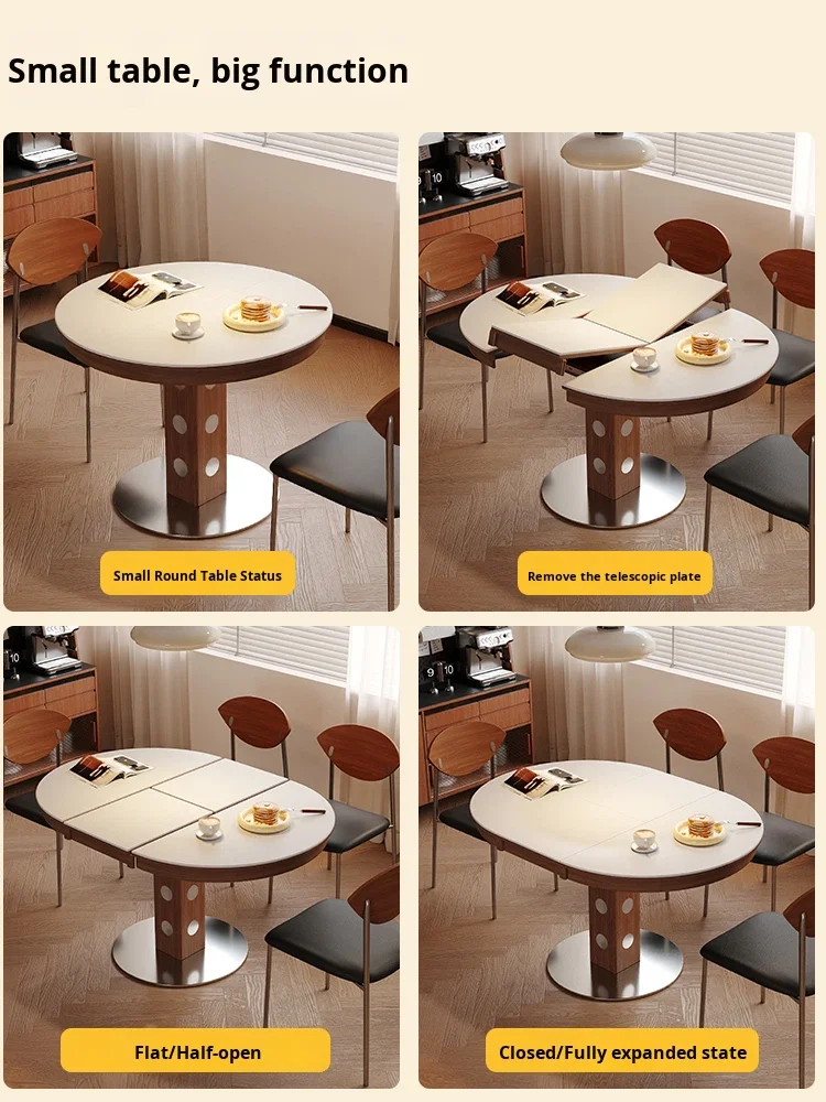 Folding Square to Dining Table Vintage Solid Wood Rock Slab Oval Small Apartment Retro Telescopic Anti-Scalding Table