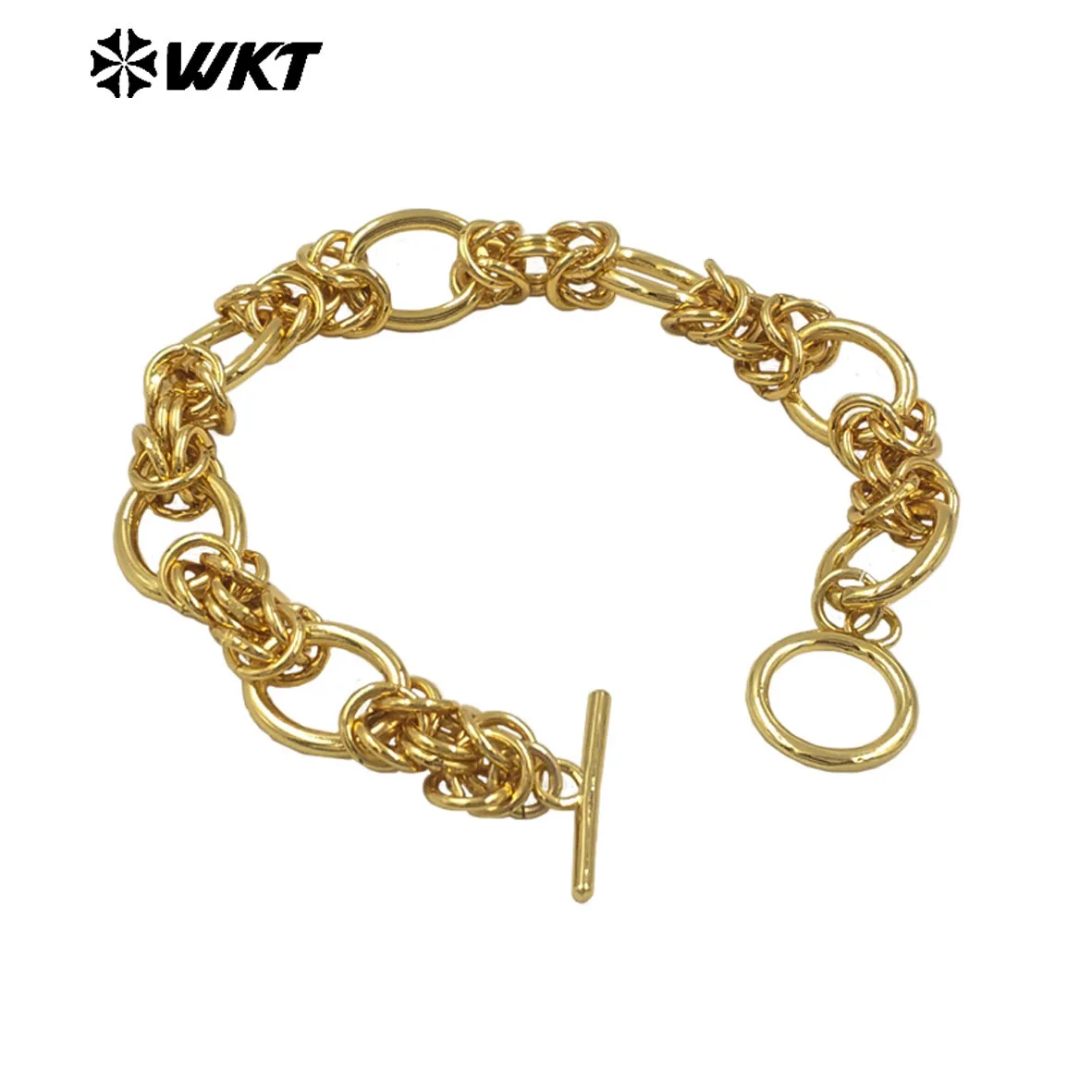 

WT-JF354 New Personality Chain With O-Button Clasp Yellow Brass Bracelet For Unisex Hippop Style Fine Decorative