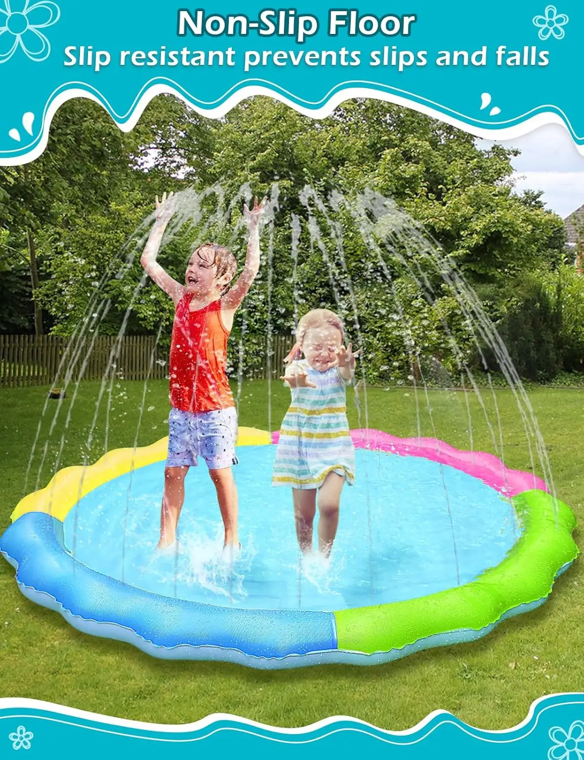 Water Splash Mat PVC Material Large Size For Toddlers Summer Blue