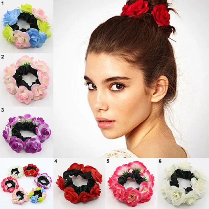 Flower Hairband Hair Accessories Women\'s Fashion Luxury Floral Flower Bun Hairband Garland Bridal Scrunchie