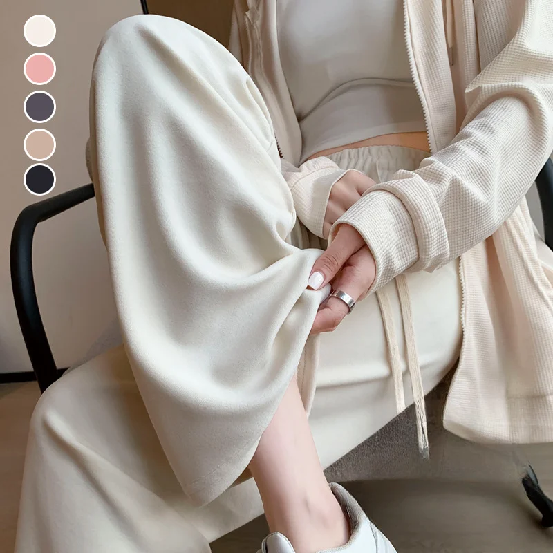 

Soft Glutinous Pink Wide Leg Pants Women with High Waist Drape Feeling New Loose Straight Leg Casual Pants Autumn Winter