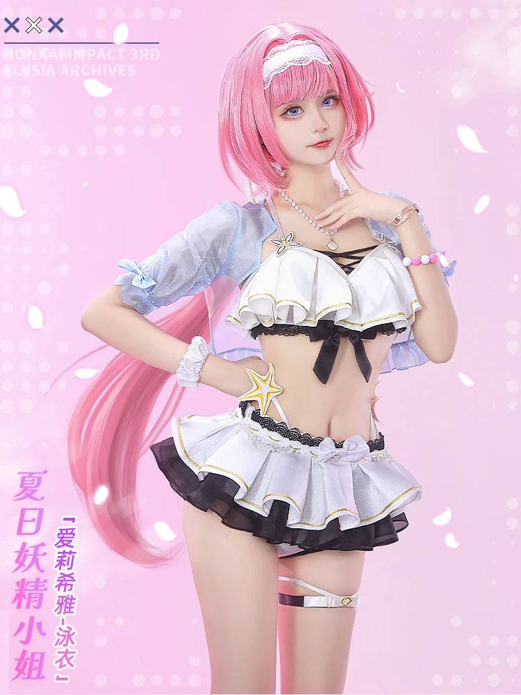 Honkai Impact 3rd Elysia Miss Pink Summer Swimsuit Elysia Women Cosplay Costume Anime Party Sweet Cute Role Play Uniform Cloths