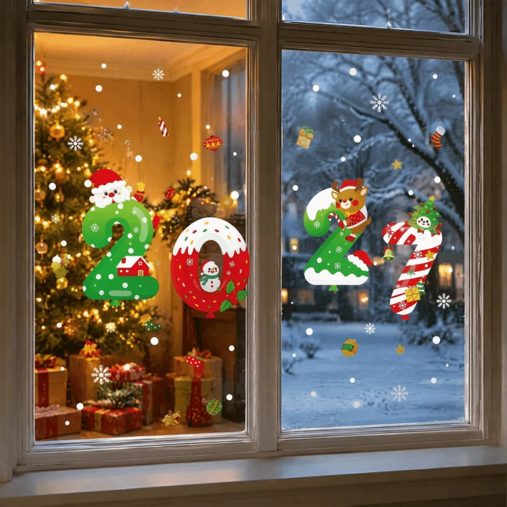 Static Cling Christmas Window Sticker Double-Sided Snowflake Pattern Car Window Decal PVC Colorful Glass Window Ornament