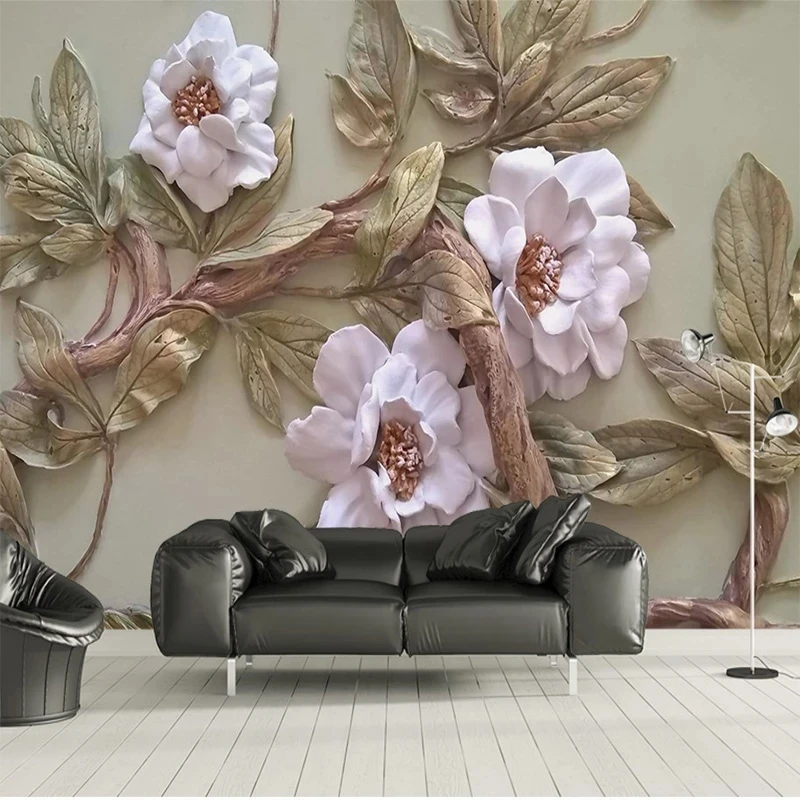 Customized 8D Wallpaper Mural Relief Flower Tree Bedroom Living room sofa TV background wall restaurant wall fabric study Hotel