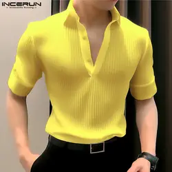 2024 Men Shirt Solid Color Lapel Short Sleeve Streetwear Summer Casual Men Clothing Fitness Fashion Leisure Shirts S-5XL INCERUN