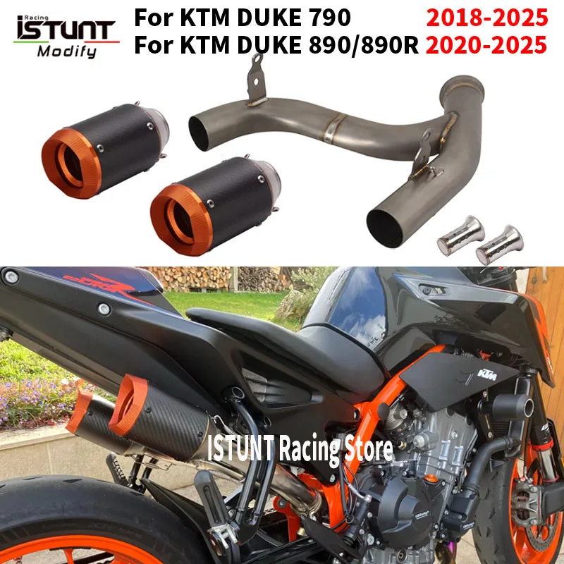 Slip On For KTM DUKE 790 890 KTM790 890 890R 2018 - 2025 Motorcycle Exhaust System Escape Mid Link Pipe Carbon Fiber Muffler