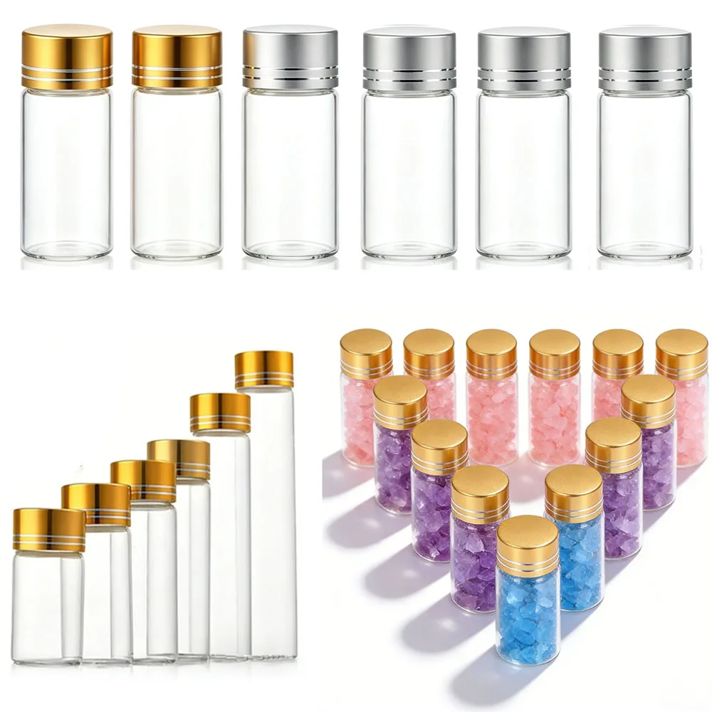 20Pcs Empty 12ml-110ml Clear Glass Bottle W/ Aluminum Screw Lids DIY Craft Vials Sample Containers For Perfume Dried Flower Pill