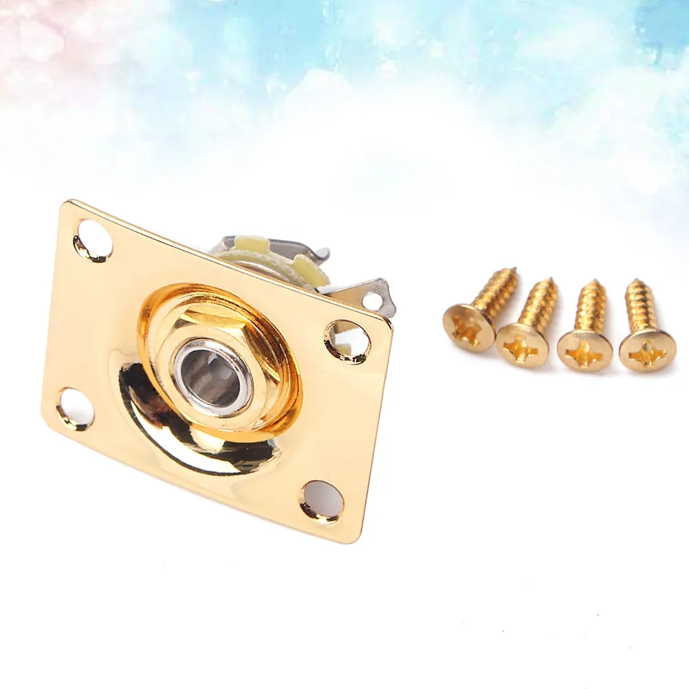 1 Quarter Inch Guitar Output Jack Socket Copper Plug Jack Plate Screw Set Suitable Electric Guitar Bass Golden