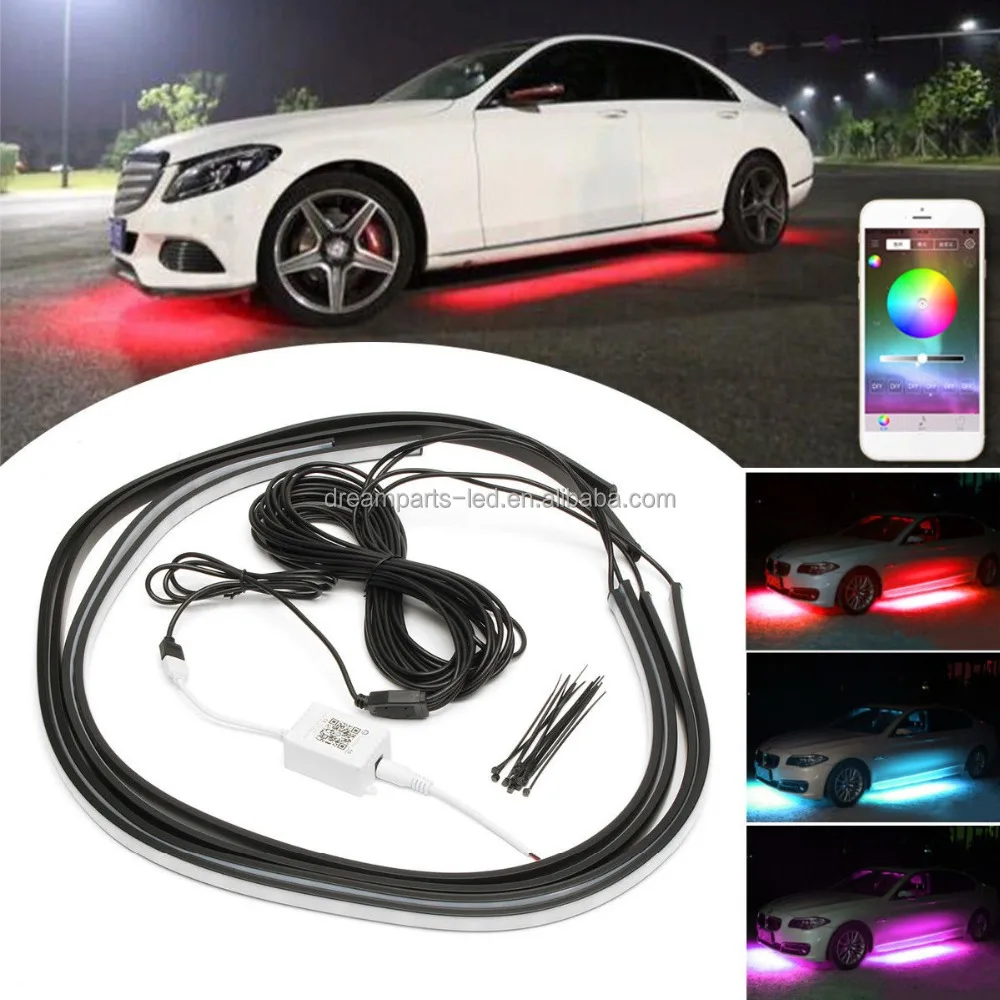 LED Under Car Tube Strip Underglow Body Neon Light Kit 12V Universal Car Accessories Universal Flexible Car Hood Lamp RGB CN;GUA