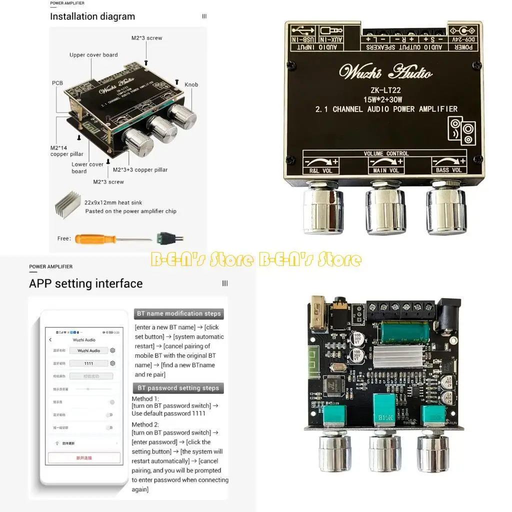 Y1AD Bass AMP ZK-LT22 Subwoofer Amplifier Board 2.1 Channel 15W+15W+30W Stereo Amplifier Board High Power Easy Assemble