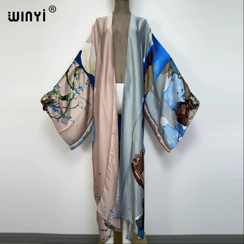 WINYI Catwalk Kimono Women Printed Bubble 2026 Coat Long Sleeve Cardigan Abaya Dubai Luxury Beachwear Cover Up Boho Dress Caftan 6