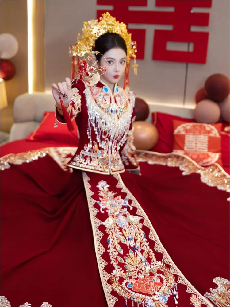 

Heavy Industry luxury wedding dress new style velvet plus-size Chinese