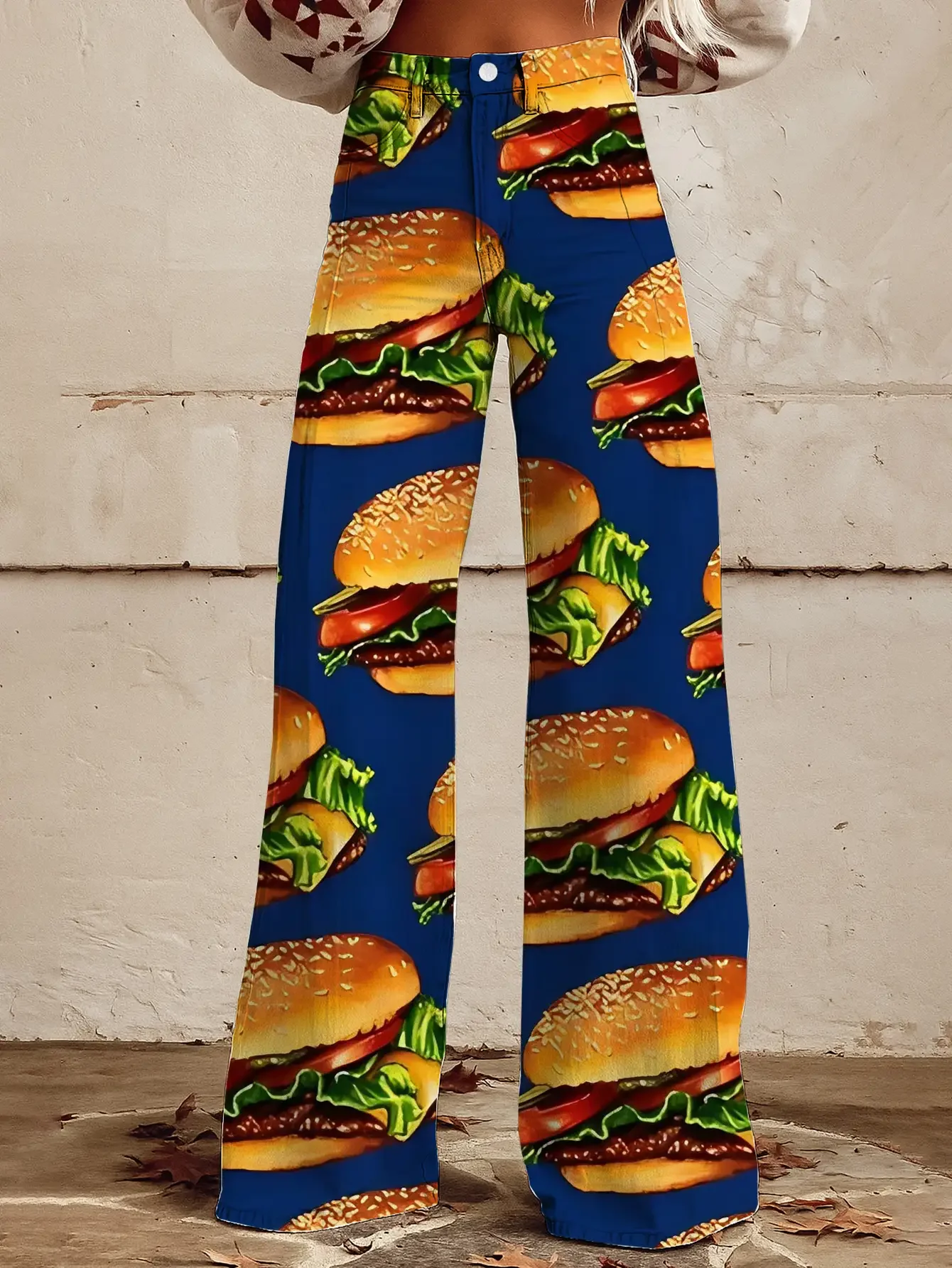 

2026Ladies' slim fit wide leg flared pants, fashionable retro multifunctional casual pants for women.Hamburger pattern