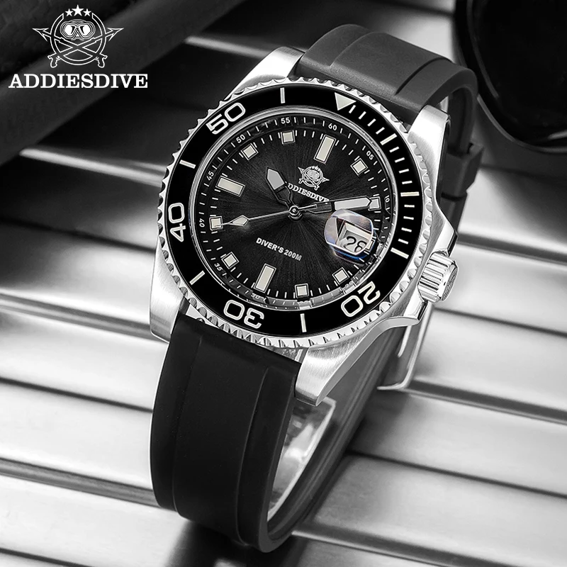 ADDIESDIVE 2115 Quartz Dive Watches 200m Waterproof Men's Watch 41mm BGW9 Super Luminous Rubber Strap Ceramic Bezel Wristwatch