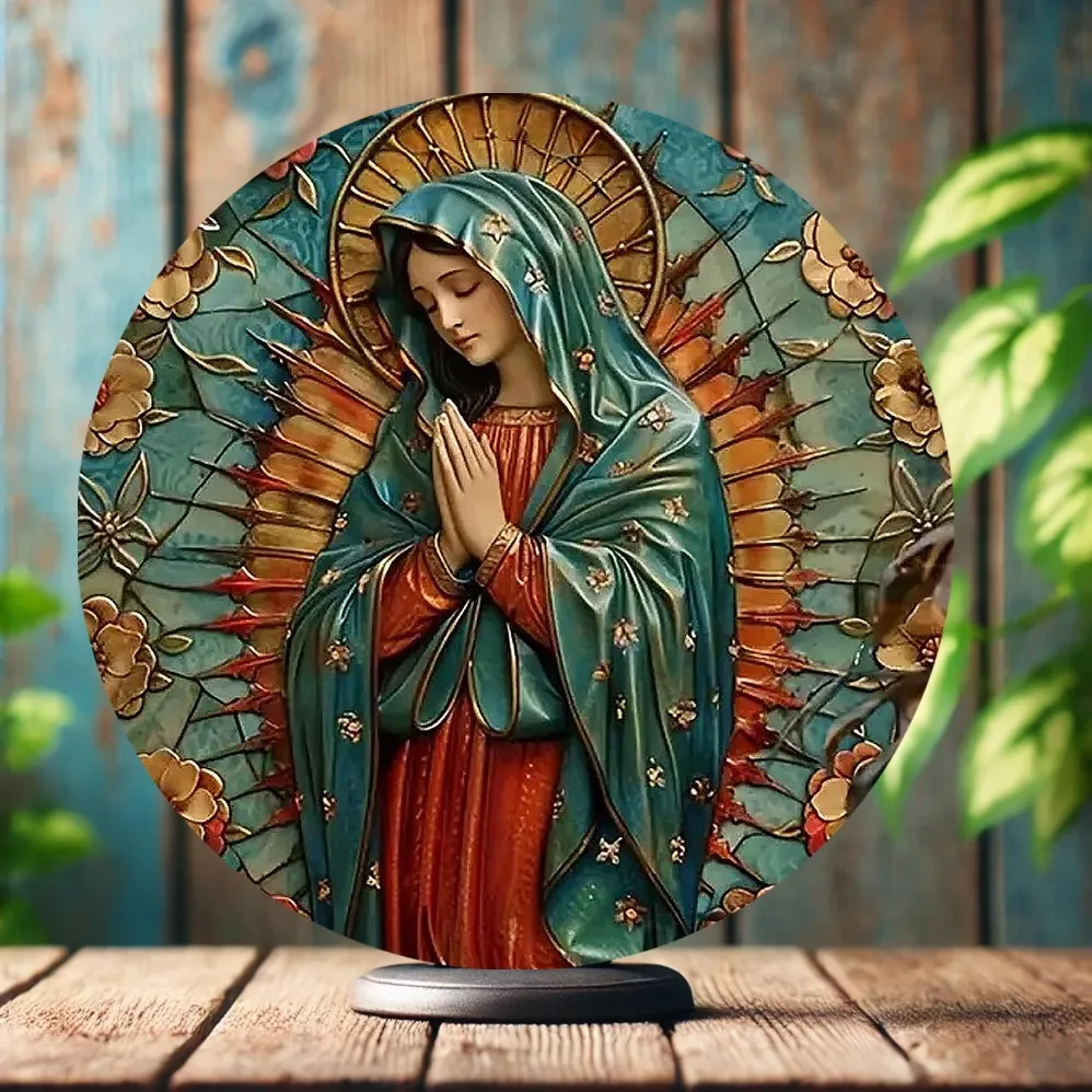 Round Aluminum Plaque – Our Lady of Guadalupe Design | Versatile Decor for Streets, Yards, Porches, Garages & Homes