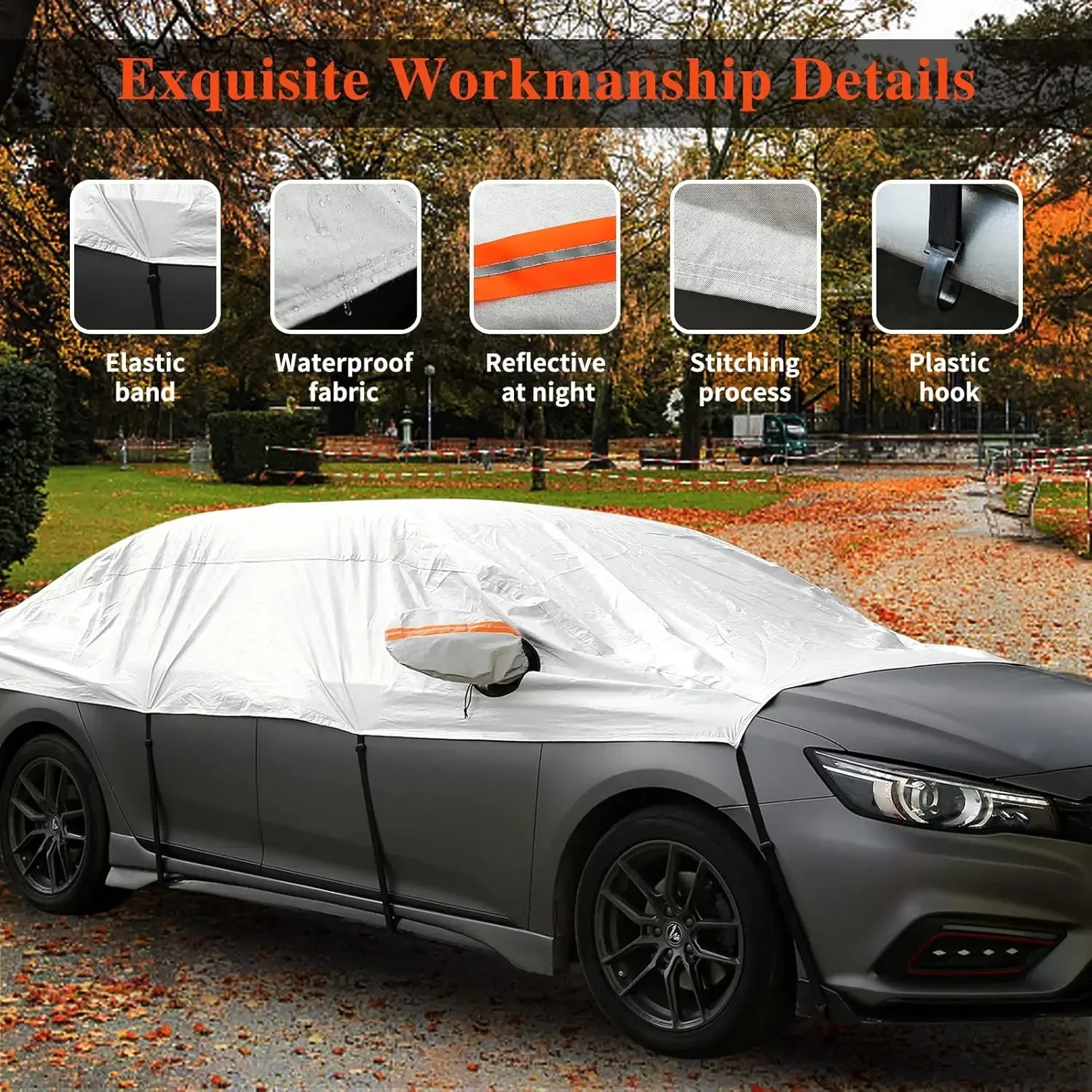 Windshield Sun Shades Cover, Universal Ice and Snow Shield Car Half Windshield Window Protector Cover with Reflective Straps