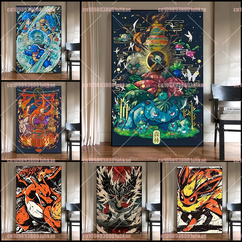 

Classic Anime Pokemon Character Charizard Eevee Darkrai Squirtle Vintage Poster Art Background Wall Mural Home Decor Kids Gift