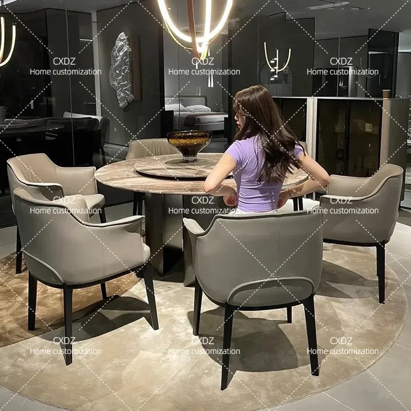 Natural Marble Round Dining Table Venice Brown Surface Thickened Top Luxury Household High End Turntable Modern Furniture