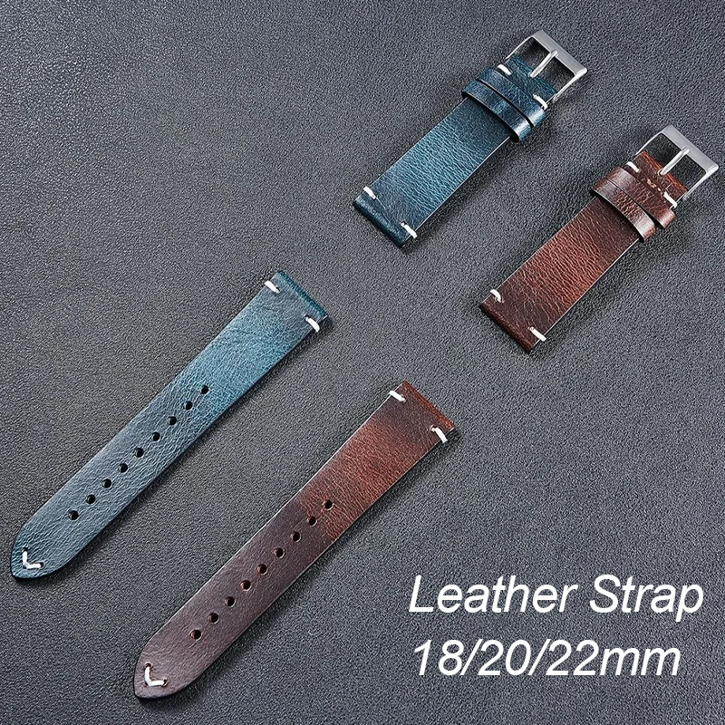 Vintage Oil Wax Colored Cowhide Watchband for Seiko Quick Release Waterproof Leather Strap 18mm 20mm 22mm Bracelet for Omega