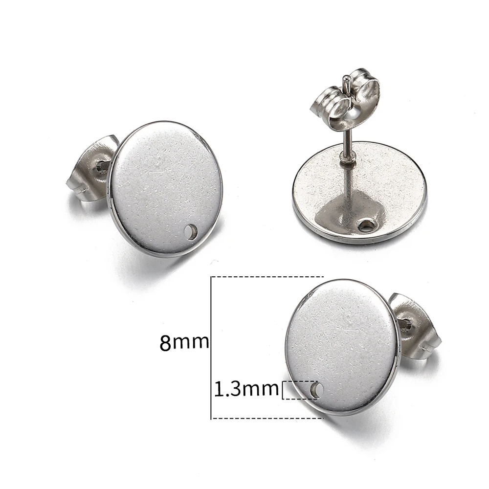 10pcs Stainless Steel Round Blank Post Earring Studs