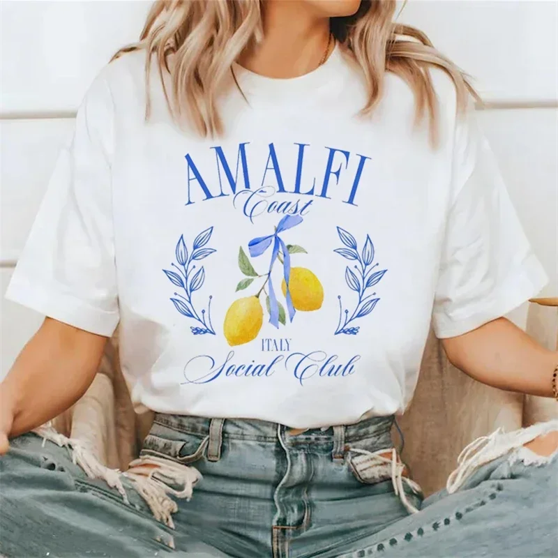 Short Sleeved Trendy and Versatile Cartoon Women's Summer Fashion Social Club Printed O-Neck Basic Printed Cute Clothing Top.