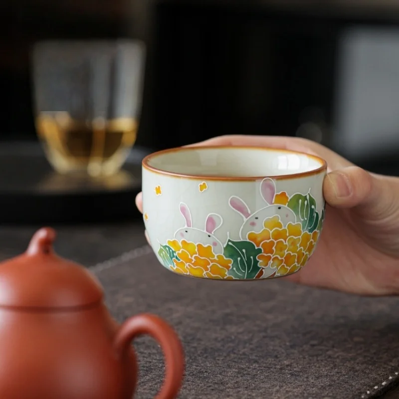 150ml Ru Kiln Rabbit Cup Ceramic Exquisite Straight Edge Master Tea Tasting Chinese Yellow Ceramic Opening Tea